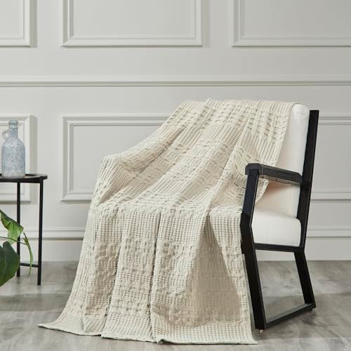 VHC Brands 100 Cotton Waffle Weave Natural Throw 50x60 Decorative Cotton Throw Blanket Boho Farmhouse Bedroom Living Room Decor for Bed Couch or Sofa
