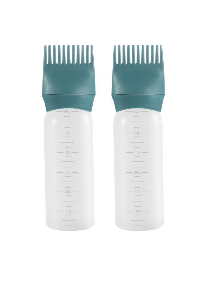Pimoys Hair Oil Applicator Bottle 6 Ounce, 2 Pack Root Comb Applicator Bottle Hair Dye Bottle Oiling Applicator Brush With Graduated Scale, Dark Blue - Image 1