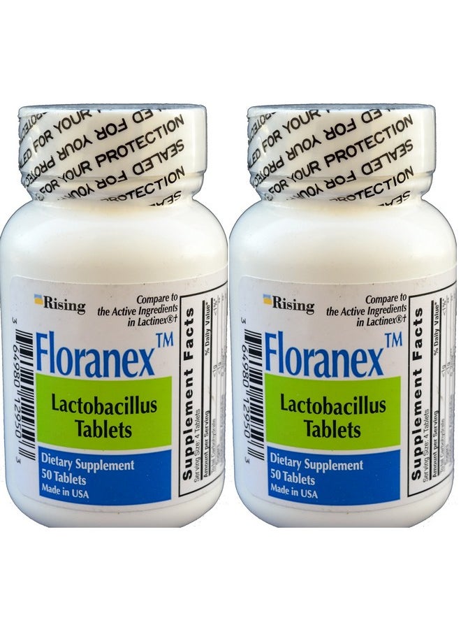 Rising - Floranex Probiotic For Colon Health Generic For Lactinex 50 Tablets Per Bottle Pack Of 2 Total 100 Tablets - Image 1