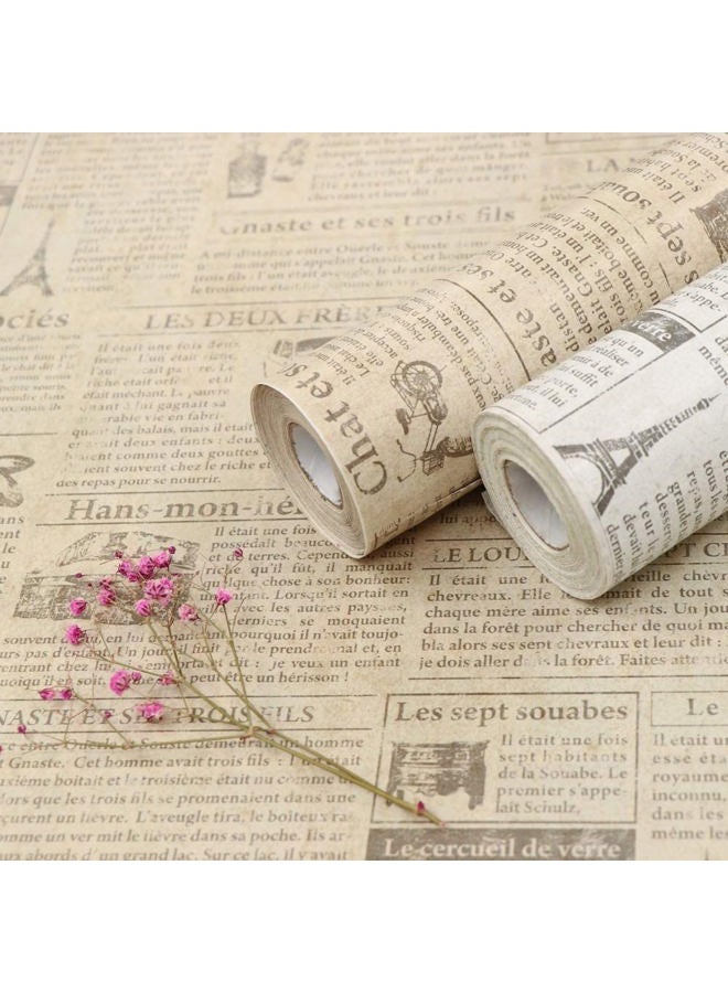 TANONE Vintage Wallpaper 17.7" X 19.7ft Self Adhesive Newspaper Wallpaper Stick and Peel for Drawer French Retro Decorative Furniture - Image 1