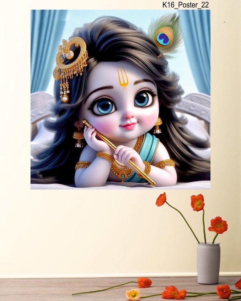 Sky Flying Baby Blue Radha tikla Wall Poster For Living Room Pooja Room Kids Room Office Size 41CM X 41CM - Image 3