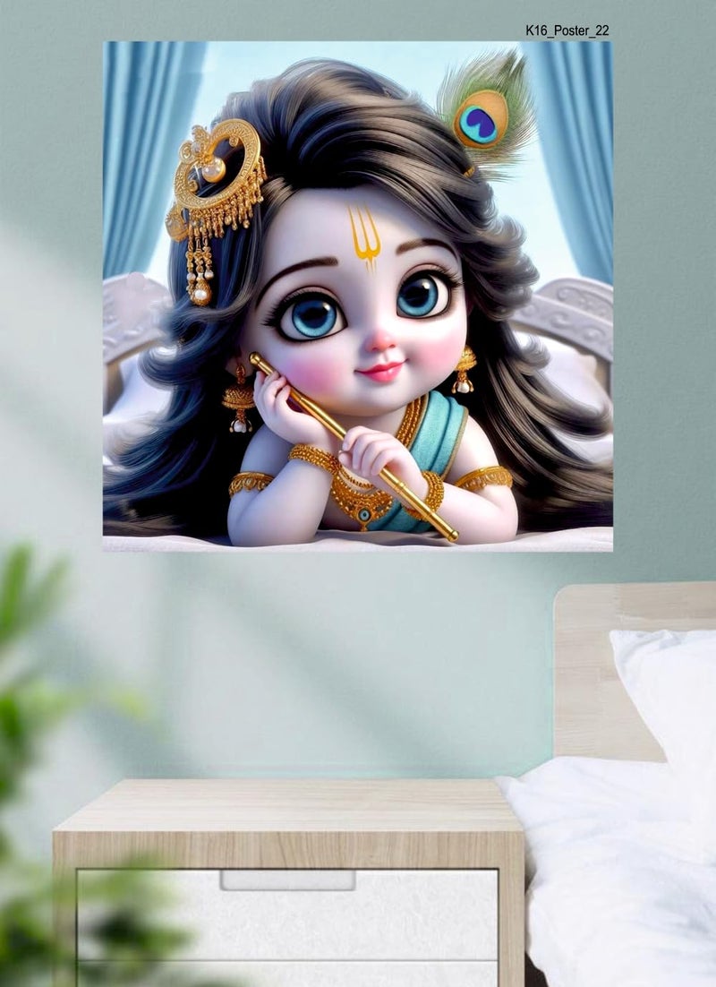 Sky Flying Baby Blue Radha tikla Wall Poster For Living Room Pooja Room Kids Room Office Size 41CM X 41CM - Image 2
