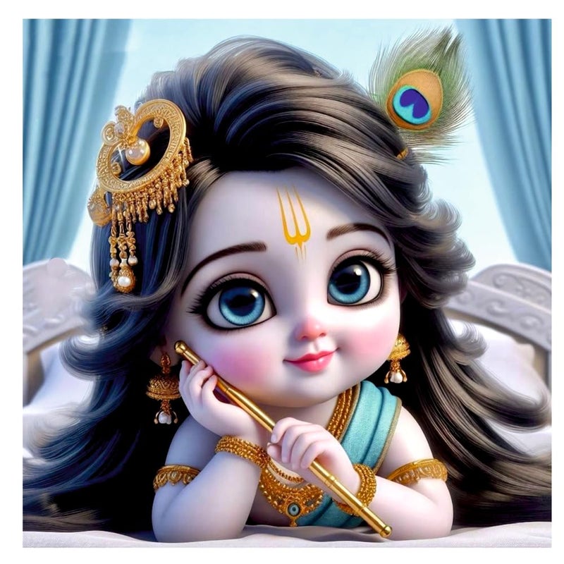 Sky Flying Baby Blue Radha tikla Wall Poster For Living Room Pooja Room Kids Room Office Size 41CM X 41CM - Image 1