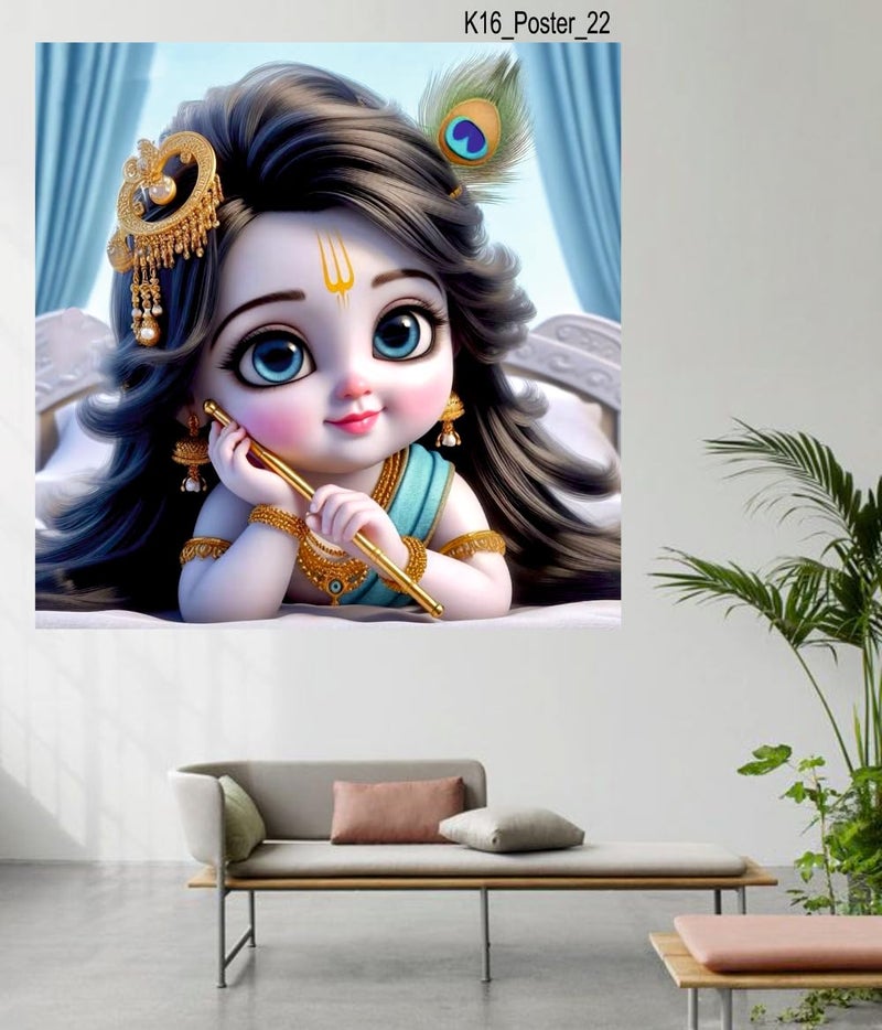 Sky Flying Baby Blue Radha tikla Wall Poster For Living Room Pooja Room Kids Room Office Size 41CM X 41CM - Image 4