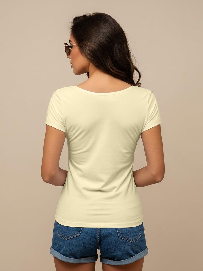 JUNEBERRY Women Solid V Neck Pure Cotton T-Shirt - Image 3