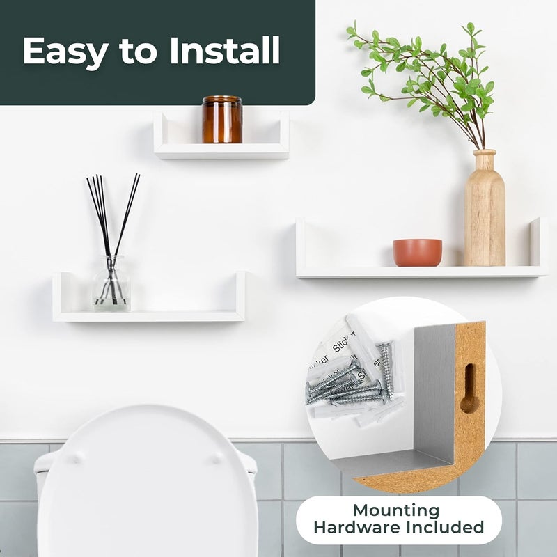 Greenco Set of 3 Floating “U” Shelves, Easy-to-Assemble Floating Wall Mount Shelves for Bedrooms and Living Rooms, White Finish - Image 5