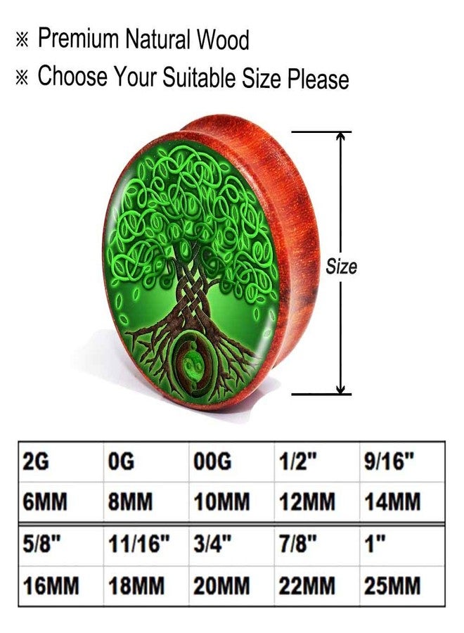 FLYUN 2Pcs Red Wood Tree of Life Ear Plugs Tunnels 8-25mm Gauges Double Flared Saddle Plugs Stretcher Expander Piercings Jewelry (00G (10m)) - Image 4