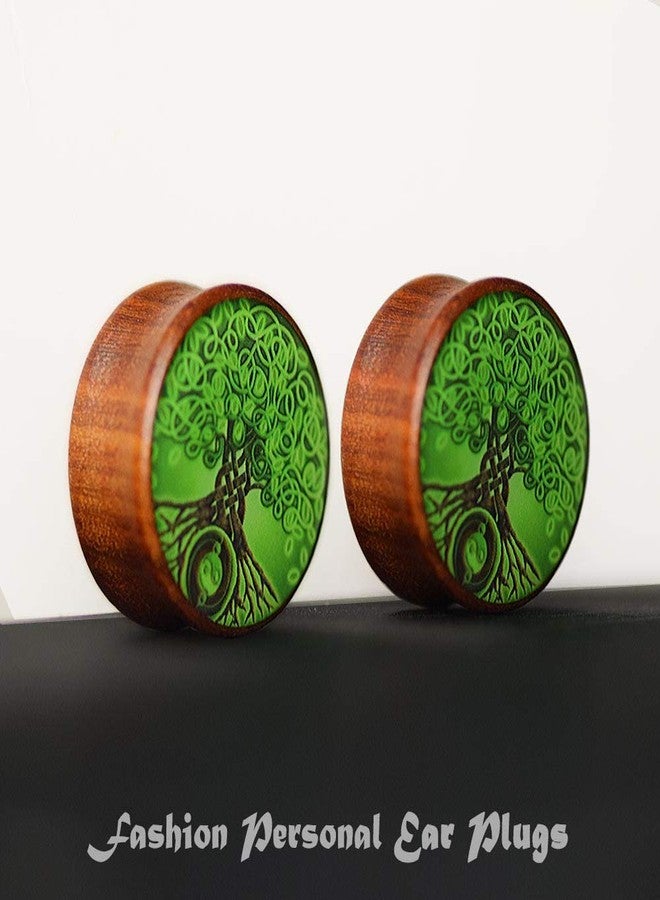 FLYUN 2Pcs Red Wood Tree of Life Ear Plugs Tunnels 8-25mm Gauges Double Flared Saddle Plugs Stretcher Expander Piercings Jewelry (00G (10m)) - Image 5