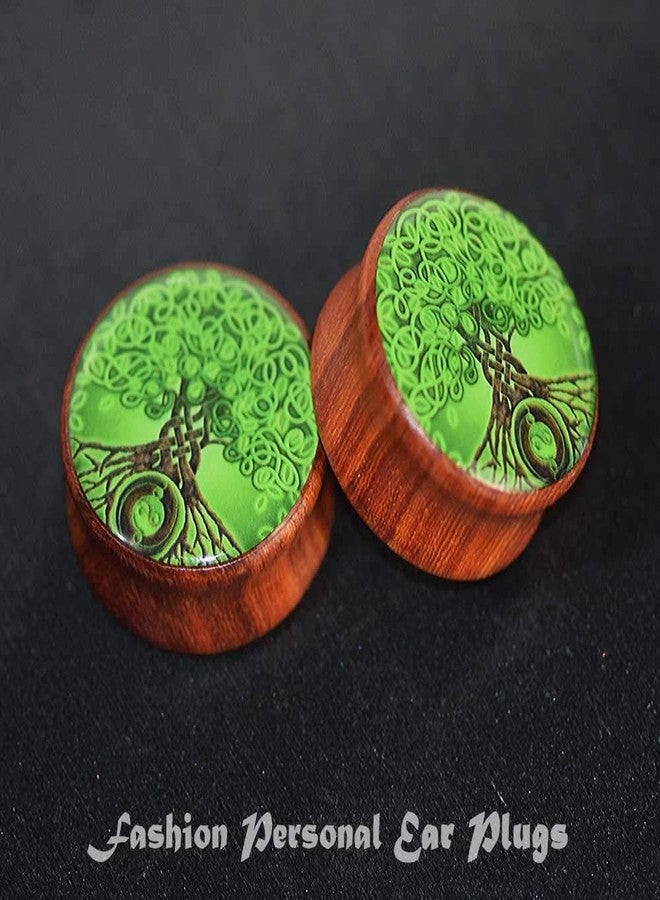 FLYUN 2Pcs Red Wood Tree of Life Ear Plugs Tunnels 8-25mm Gauges Double Flared Saddle Plugs Stretcher Expander Piercings Jewelry (00G (10m)) - Image 3