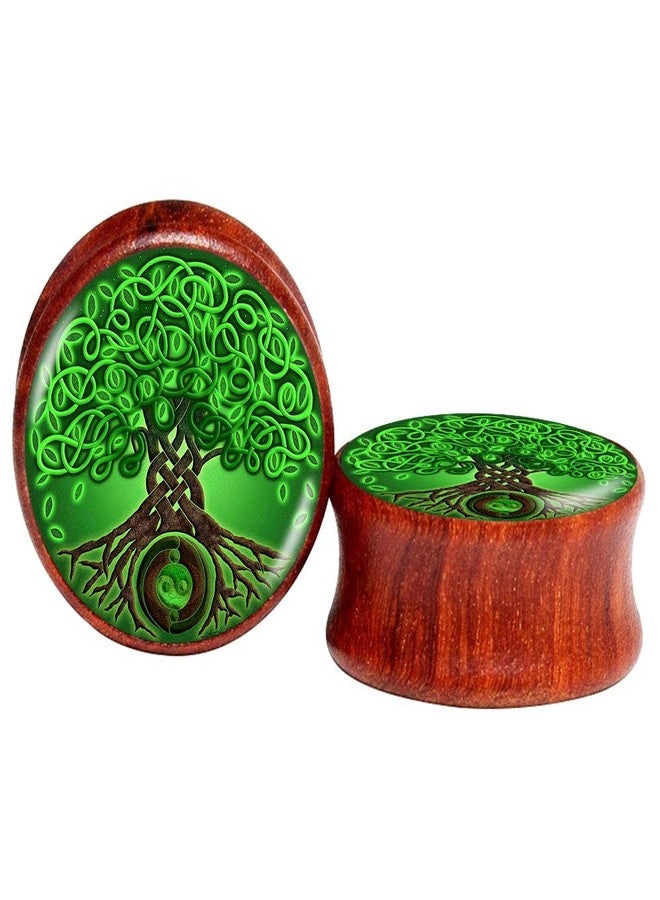 FLYUN 2Pcs Red Wood Tree of Life Ear Plugs Tunnels 8-25mm Gauges Double Flared Saddle Plugs Stretcher Expander Piercings Jewelry (00G (10m)) - Image 1
