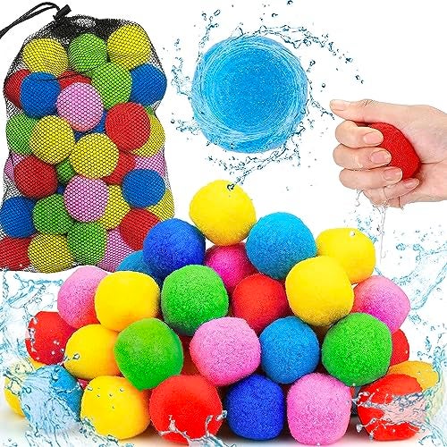 Jishi 60pcs Reusable Water Balloons Quick Fill Sponge Balls Easter Beach Pool Toys for Kids Ages 357 4812 Year old Boys Teens Adults Outdoor Summer Yard Water Fight Party Games to Play wFriends Family - Image 1