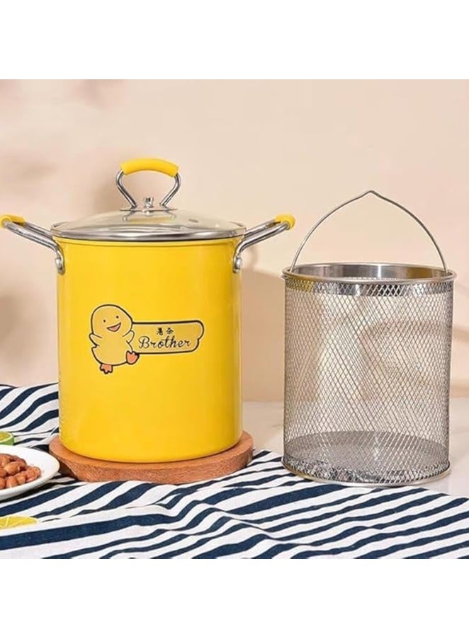 وعاء مقلاة عميقة سعة 3 لتر، مقلاة يابانية من الفولاذ المقاوم للصدأ بغطاء ورف فلتر للزيت، طاسة قلي للمطبخ المنزلي - Image 1