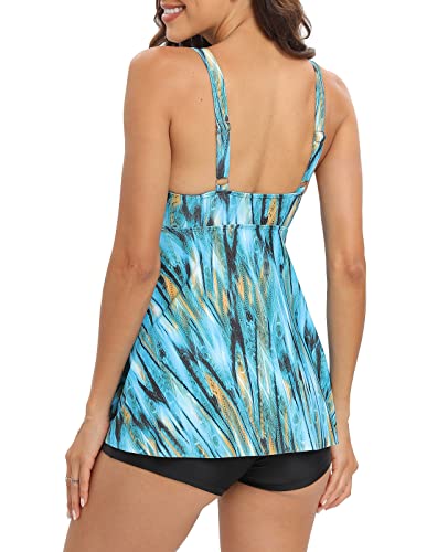 SEAFORM Women's Tankini Bathing Suits Two-Piece Tummy Control Swim Dress High Waist Printing Padded Swimsuits with Boyshorts - Image 3