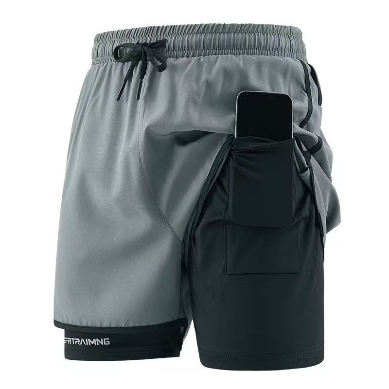 Cross-border Sports Shorts Running Special Loose Anti-slip Triple Pants Double-layer Quick-drying Workwear Casual Pants Printed Light gray【1920】rp