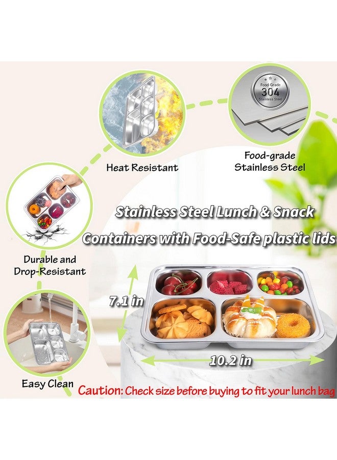 KTKUDY Stainless Steel Snack Containers with Lids - 3 Pack - 5 Compartments Bento Snack Boxes - Reusable Meal Prep Lunch Containers for Kids Adults - Divided Food Storage Container for School Home Travel - Image 2