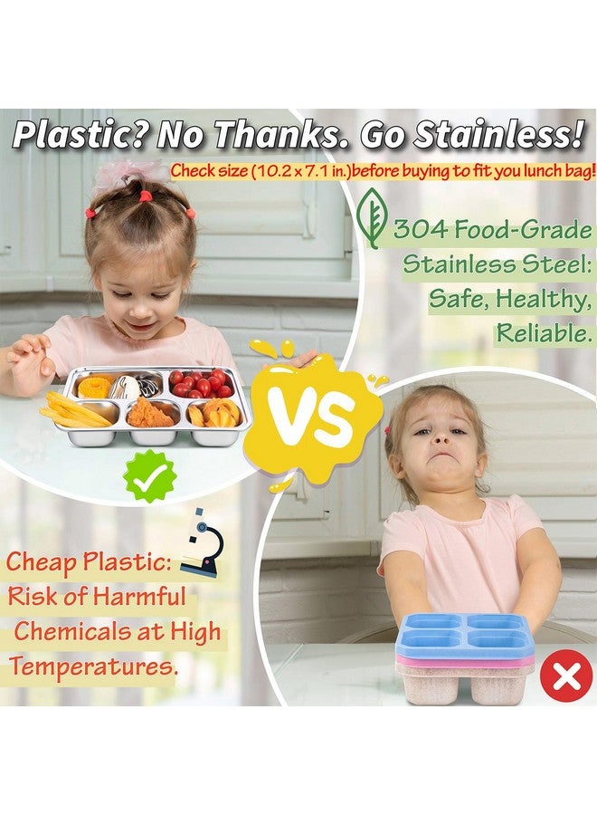 KTKUDY Stainless Steel Snack Containers with Lids - 3 Pack - 5 Compartments Bento Snack Boxes - Reusable Meal Prep Lunch Containers for Kids Adults - Divided Food Storage Container for School Home Travel - Image 3