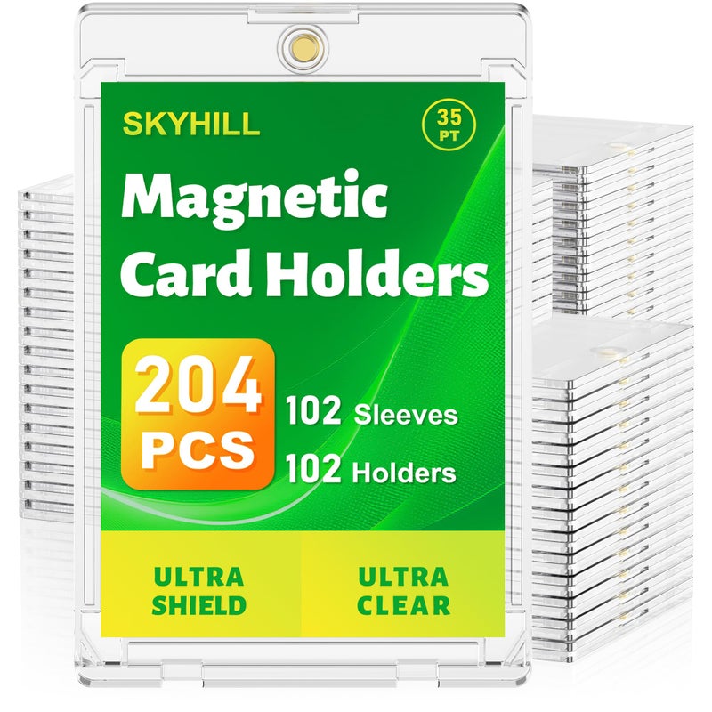 Skyhill 102ct Magnetic Card Holders, 35pt Acrylic One Touch Card Holder with Extra 102 Protective Sleeves, U-V Protection& Waterproof Hard Plastic Card Protectors for Trading Cards, Sports, Game Cards - Image 1