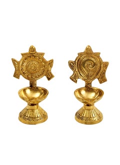 Spillbox Spillbox Brass Diya for Puja Pooja Aarti Arti Deepak Deepam Oil Lamp for Home Temple Puja Articles Decor Gifts Shanku Chakra Vilakku Set 