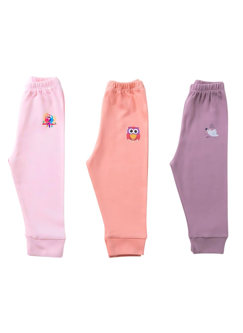 Pluto Pack of 3 Colored Cotton Pants for Baby Girls  - Image 5