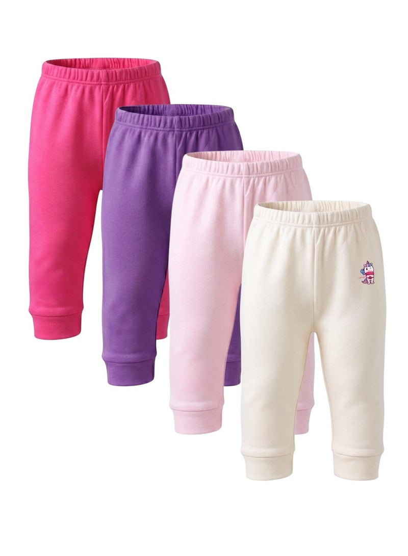 Pluto Pack of 4 Colored Cotton Pants for Baby Girls - Image 1