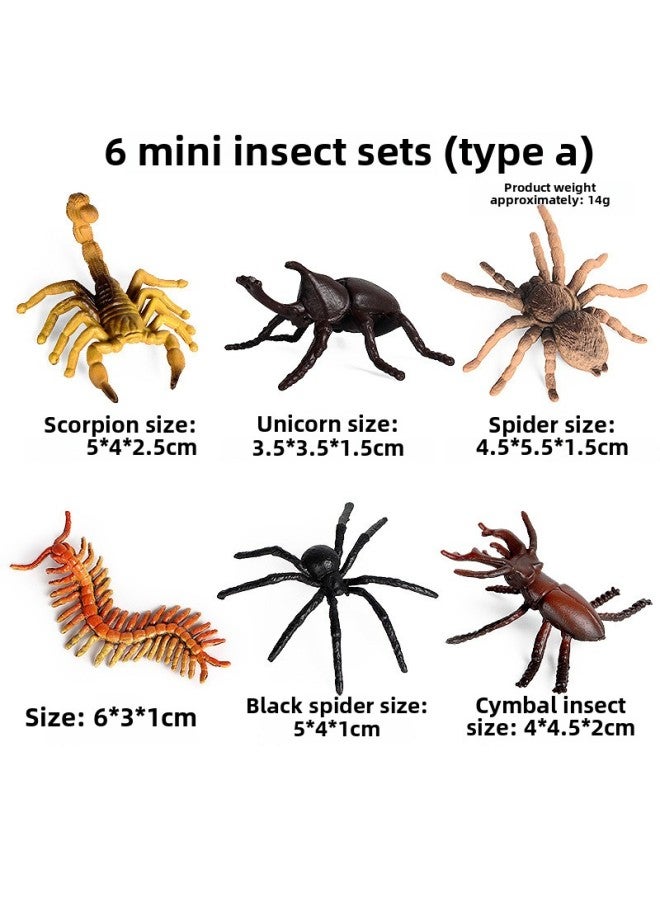 Children's Realistic Insect Toy Animal Models Honeybee Spider Dragonfly erfly Centipede Grasshopper Ant Lizard Figurines-Color:KZ Mini Insect A (6 Sets) - Image 1
