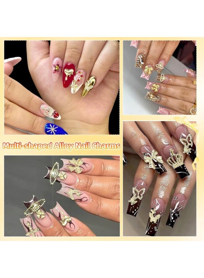 180 Pcs Golden Butterfly Bows Nail Charms, 3D Alloy Cross Planet Heart Star Nail Art Charms for Acrylic Nails, DIY Crafts Accessories - Image 3
