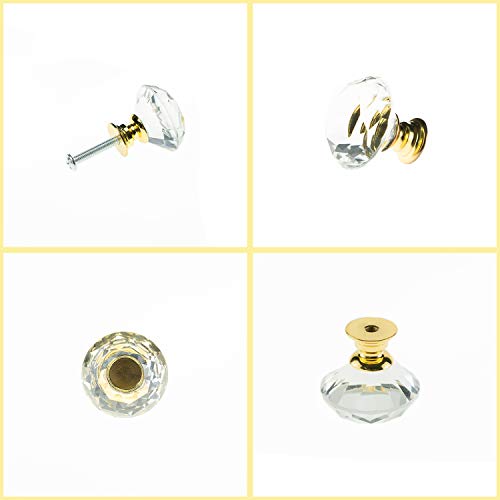 YourGift 12 Pack Drawer Knobs Diamond Shaped Crystal Glass 30mm Cabinet Knobs Pull Handles (Gold) - Image 2
