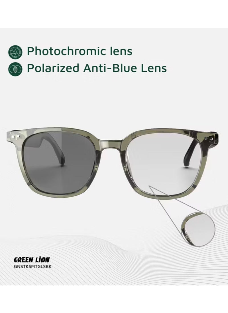 GREEN LION Stockholm Smart Glasses with Touch Control, UV400 Protection, Built-in Microphone, Remote Camera & Voice Assistant, Photochromic & Polarized Anti-Blue Lenses, Up to 5 Hours Play Time, 1.5-Hour Magnetic Charging Time, 10m Transmission Distance - Black  - Image 3
