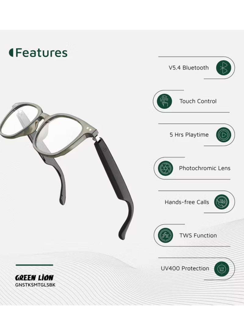 GREEN LION Stockholm Smart Glasses with Touch Control, UV400 Protection, Built-in Microphone, Remote Camera & Voice Assistant, Photochromic & Polarized Anti-Blue Lenses, Up to 5 Hours Play Time, 1.5-Hour Magnetic Charging Time, 10m Transmission Distance - Black  - Image 4