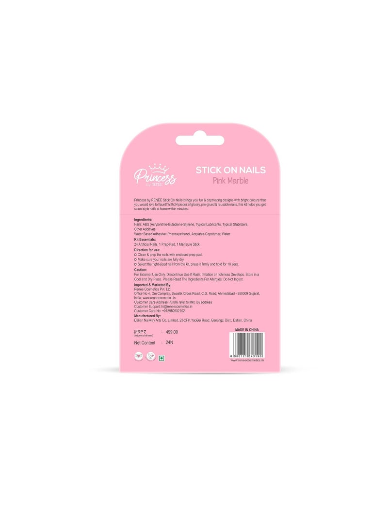 Renee Princess by RENEE Stick on Nails Pink Marble  24 Reusable Artificial Nail Set   Lightweight  Long Lasting  Easy to Use   Quick Fix for Special Occasions - Image 3