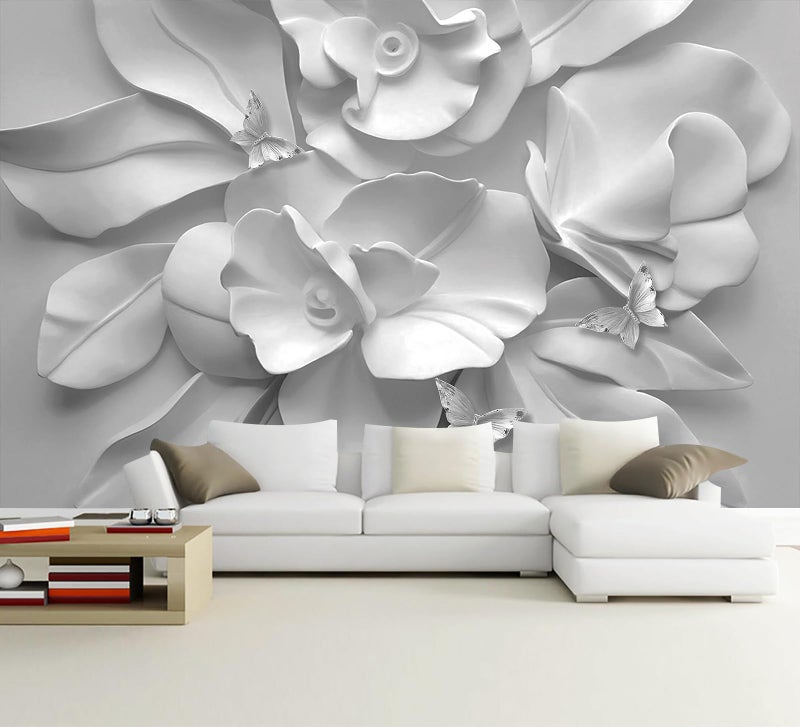 WFBHUA3d Gray Floral Wallpaper Mural Black and White Embossed Peony Flowers Butterfly Wallpaper for Living Room BedroomNot Peel and Stick - Image 2