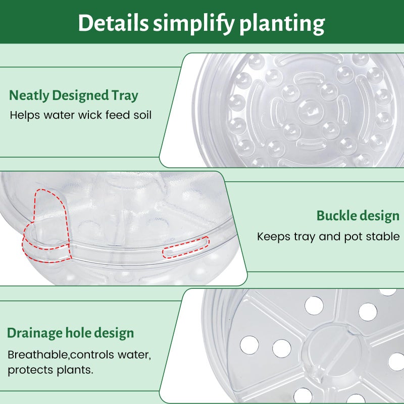 Bluepro 20 Pack 5 Inch Clear Self Watering Plant Pots with Bottom Water Tray & Watering Rope, Transparent Nursery Pots with Drainage for Seedlings, Herbs, and Houseplants - Image 5