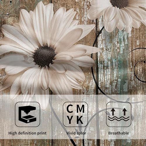 Giwawa Rustic Barn Sunflower Wooden Hand Towel 15x30 Set of 2, Fall Daisy Flower Teal Turquoise Brown Plank Fingertip Towel Retro Board Face Towel Country Barnwood Washcloth for Bathroom Farmhouse Log Cabin - Image 3