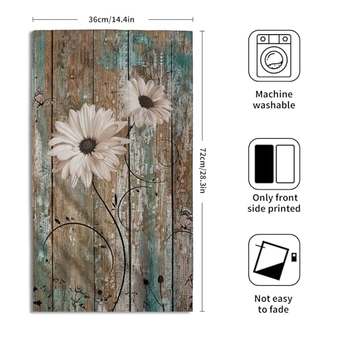Giwawa Rustic Barn Sunflower Wooden Hand Towel 15x30 Set of 2, Fall Daisy Flower Teal Turquoise Brown Plank Fingertip Towel Retro Board Face Towel Country Barnwood Washcloth for Bathroom Farmhouse Log Cabin - Image 2