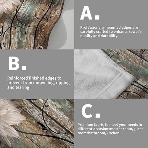 Giwawa Rustic Barn Sunflower Wooden Hand Towel 15x30 Set of 2, Fall Daisy Flower Teal Turquoise Brown Plank Fingertip Towel Retro Board Face Towel Country Barnwood Washcloth for Bathroom Farmhouse Log Cabin - Image 5