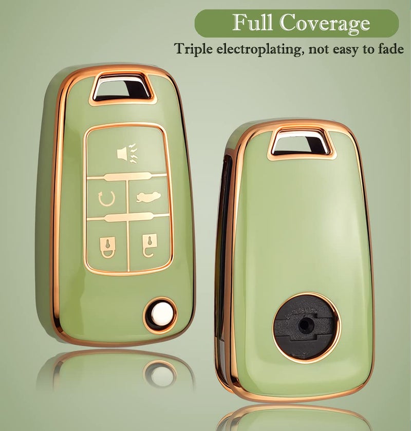 Cacacar for Chevy Key Fob Cover, Premium TPU Full Protection Key Fob Case for Chevrolet Equinox Camaro Cruze Malibu Sonic Buick Terrain (5 Buttons Ivory) - Image 4