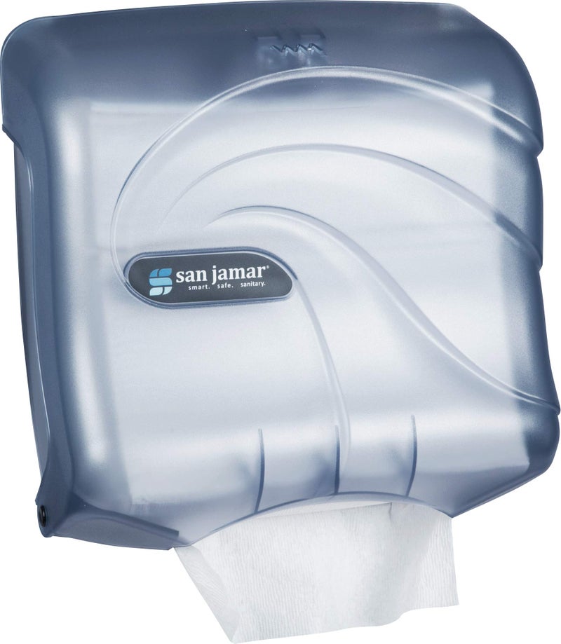 San Jamar Wall Mount Paper Towel Dispenser w/ 240 C Fold Capacity - Plastic, Arctic Blue - Image 2