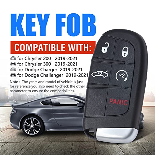 Keymall Smart Car Key Fob Keyless Entry Remote Replacement 5 Buttons for Chrysler 200 300 for Dodge Charger Challenger 2019 2020 2021 4A Chip (M3M-40821302 68155687 AB) - Image 2