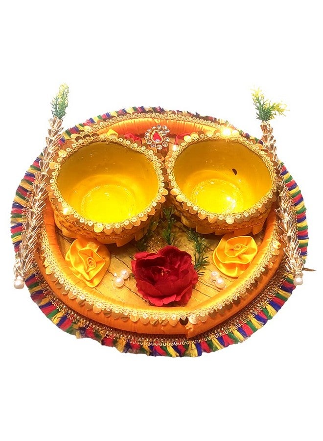 SHOPOBUDDY Wooden Fancy Decorated Haldi Platter Used in Haldi Ceremony of Bride and Groom in Weddings - Image 2