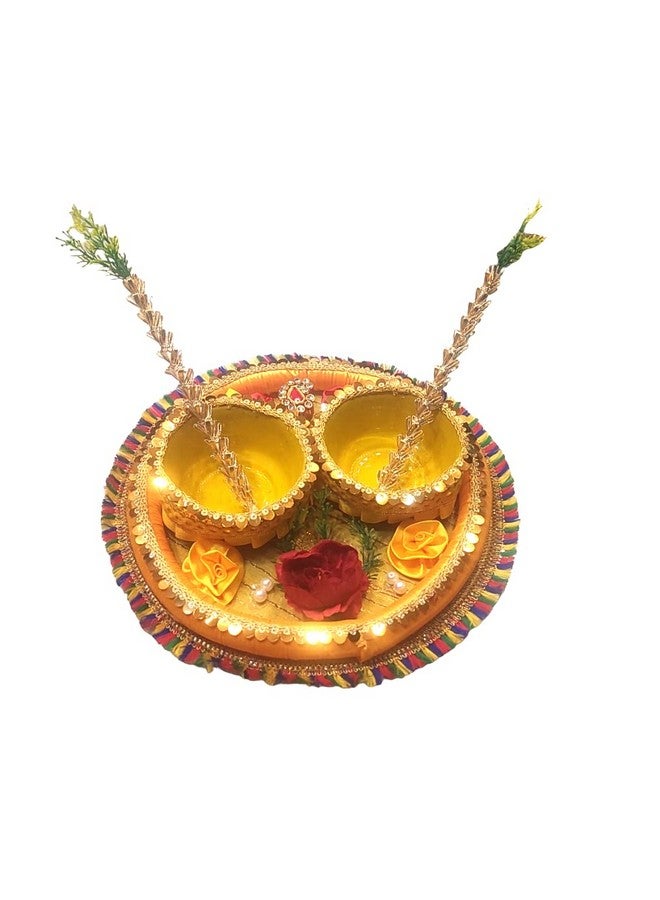 SHOPOBUDDY Wooden Fancy Decorated Haldi Platter Used in Haldi Ceremony of Bride and Groom in Weddings - Image 1