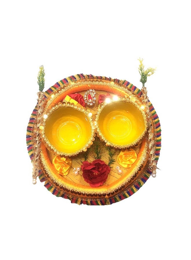 SHOPOBUDDY Wooden Fancy Decorated Haldi Platter Used in Haldi Ceremony of Bride and Groom in Weddings - Image 3