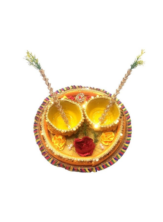 SHOPOBUDDY Wooden Fancy Decorated Haldi Platter Used in Haldi Ceremony of Bride and Groom in Weddings - Image 4