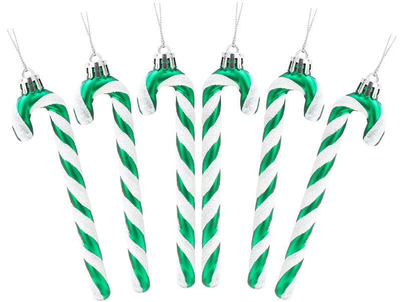 Christmas Concepts Pack Of 613cm Glitter Candy Cane Christmas Tree Decorations Emerald Green