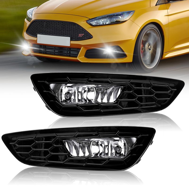 Fog Lights Compatible With 2015 2016 2017 Ford Focus Front Bumper Fog Lights Assembly Clear Lens with Bezels Drive and Passenger Side Fog Lamps 2Pcs