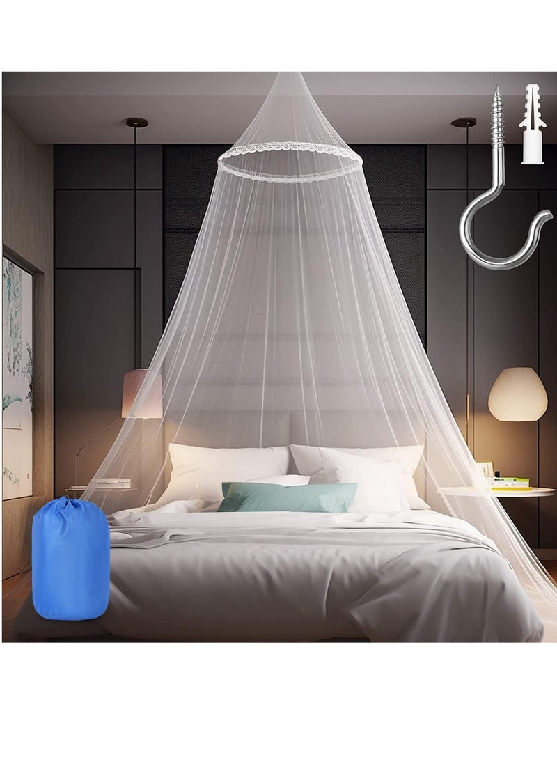 Su Mosquito Net for Bed, Large White Bed Canopy for Girls, Hanging Bed Net, Easy Installation Ideal for Bedroom Decorative, Travel with Storage Bag (Lace Flower)  - Image 1
