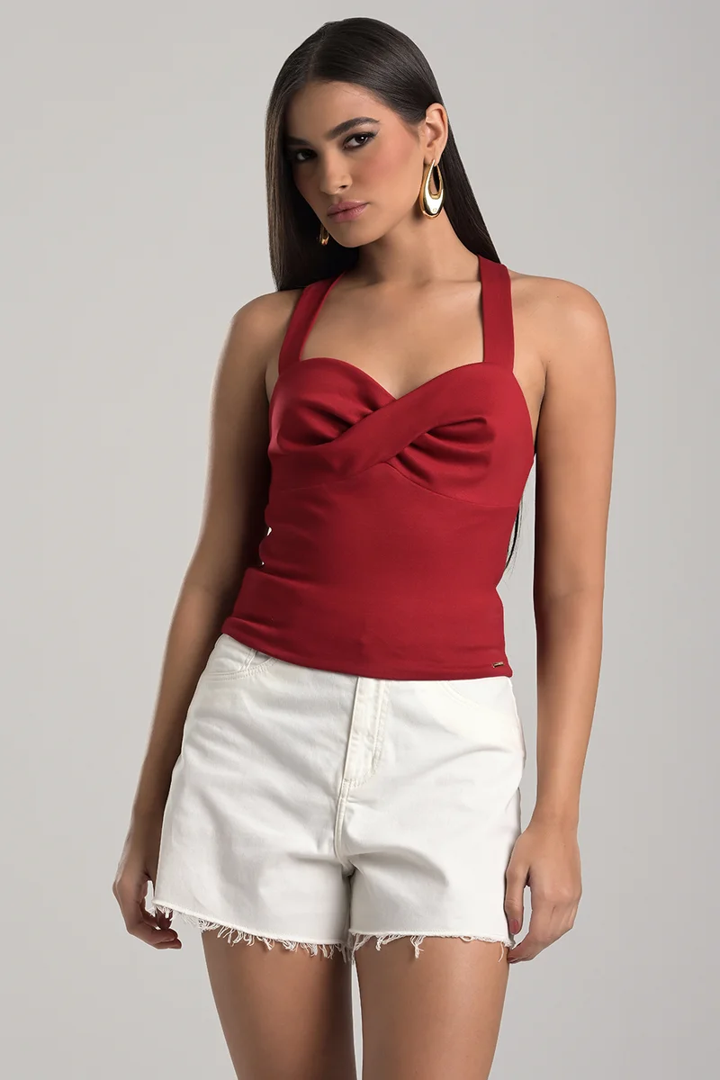 Red Top with Crossed Bust Detail