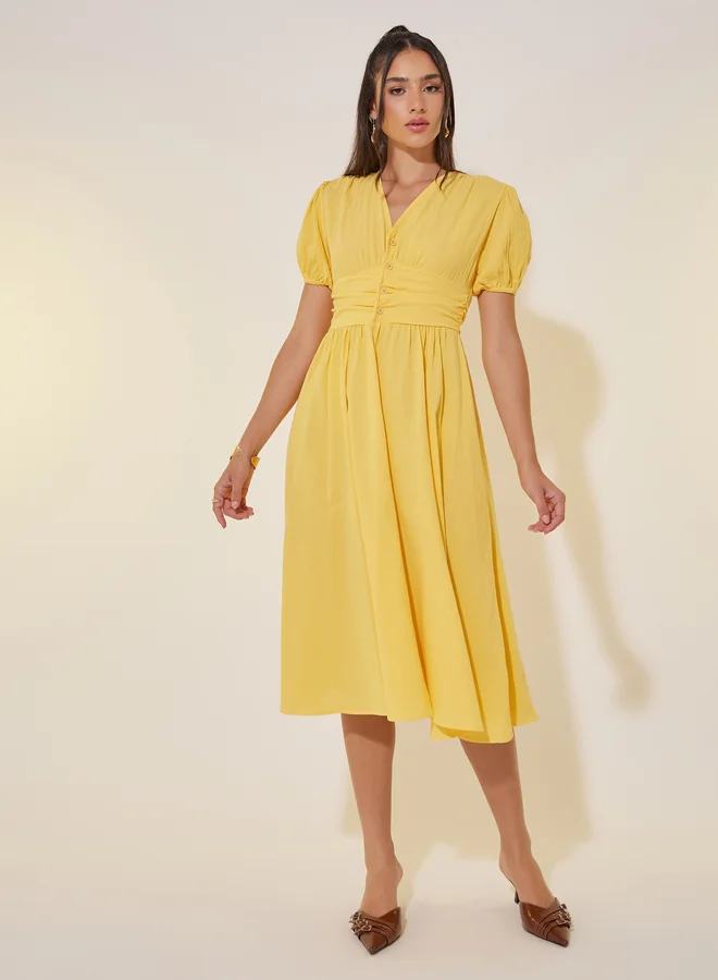 تايك تو Yellow Empire Midi Dress