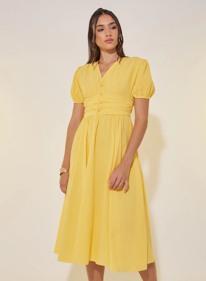 تايك تو Yellow Empire Midi Dress