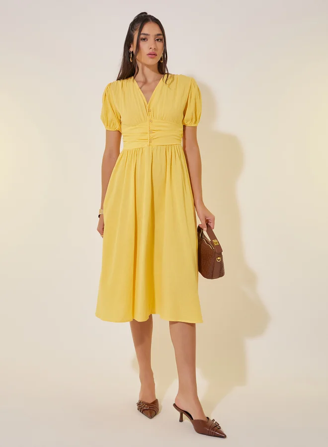 تايك تو Yellow Empire Midi Dress