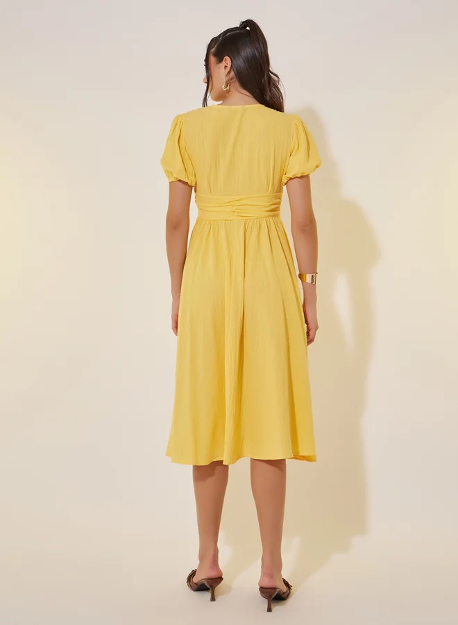 تايك تو Yellow Empire Midi Dress